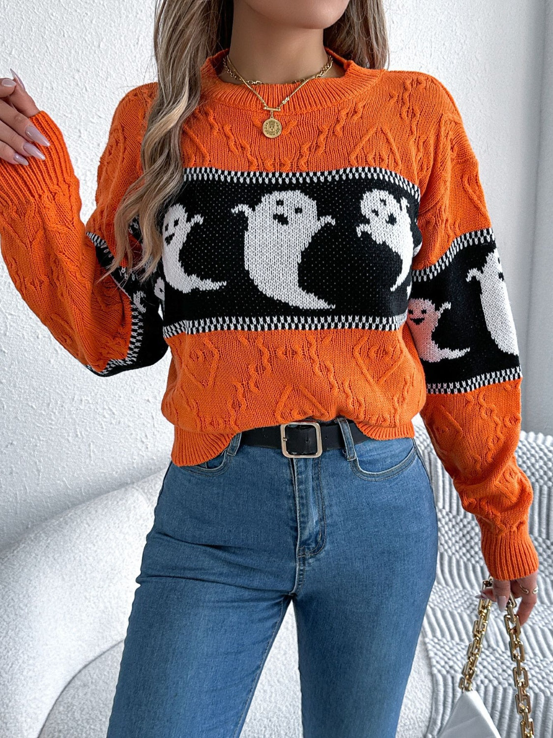 Ghost Round Neck Long Sleeve Sweater - Damned Threads
